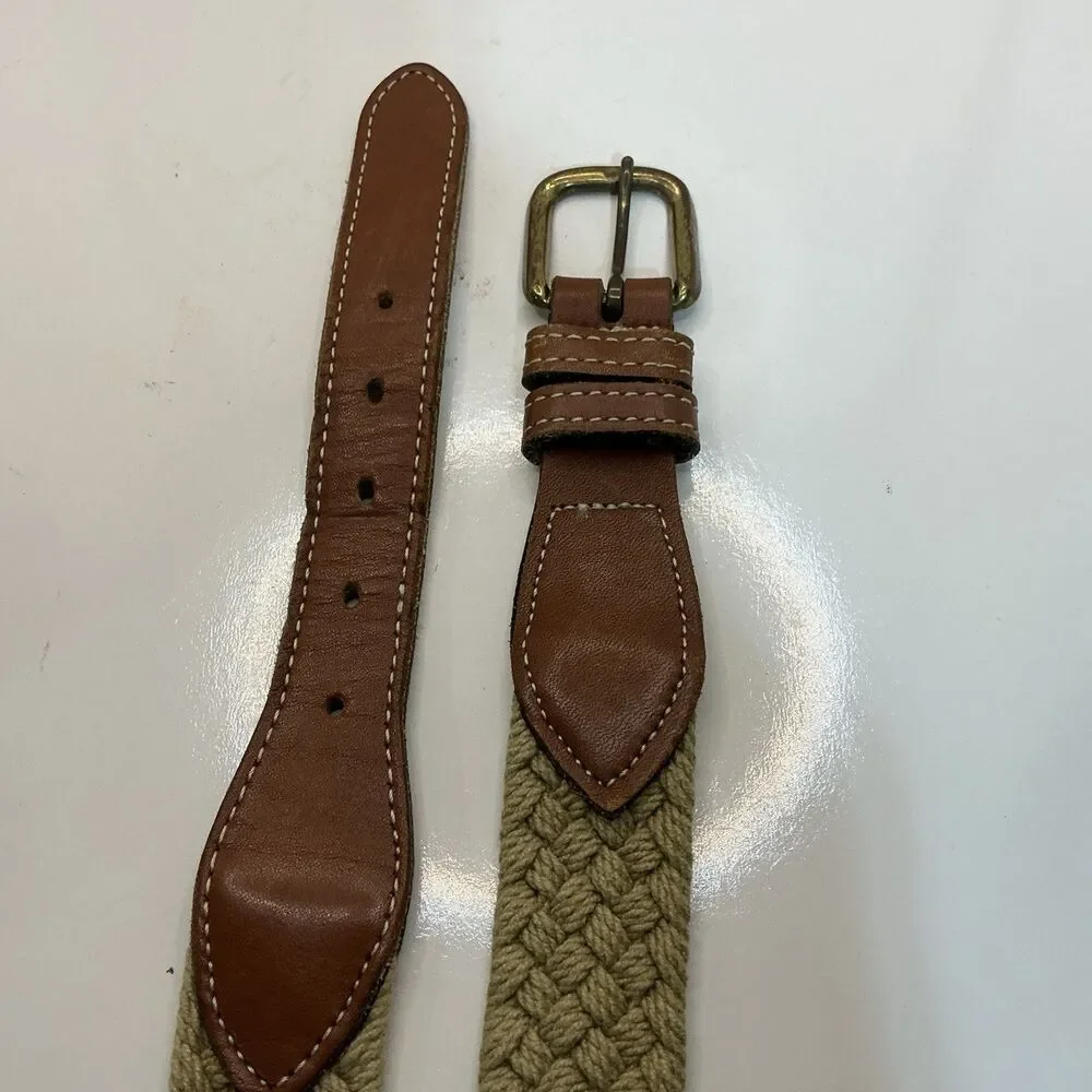Dockers Braided Woven Belt Men’s Size 36 Tan Khaki Brown Leather Trim Brass